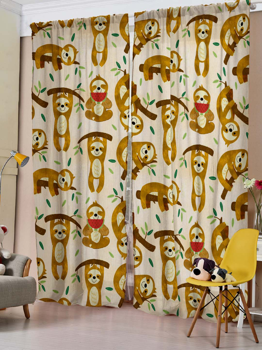 

SPACES Off White & Brown Set of 2 Quirky Room Darkening Window Curtain