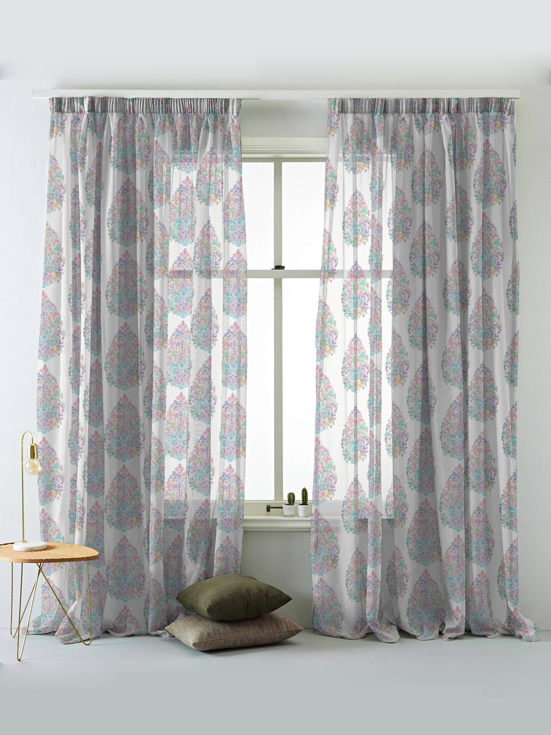 

SPACES White & Blue Set of 2 Ethnic Motifs Room Darkening Window Curtain
