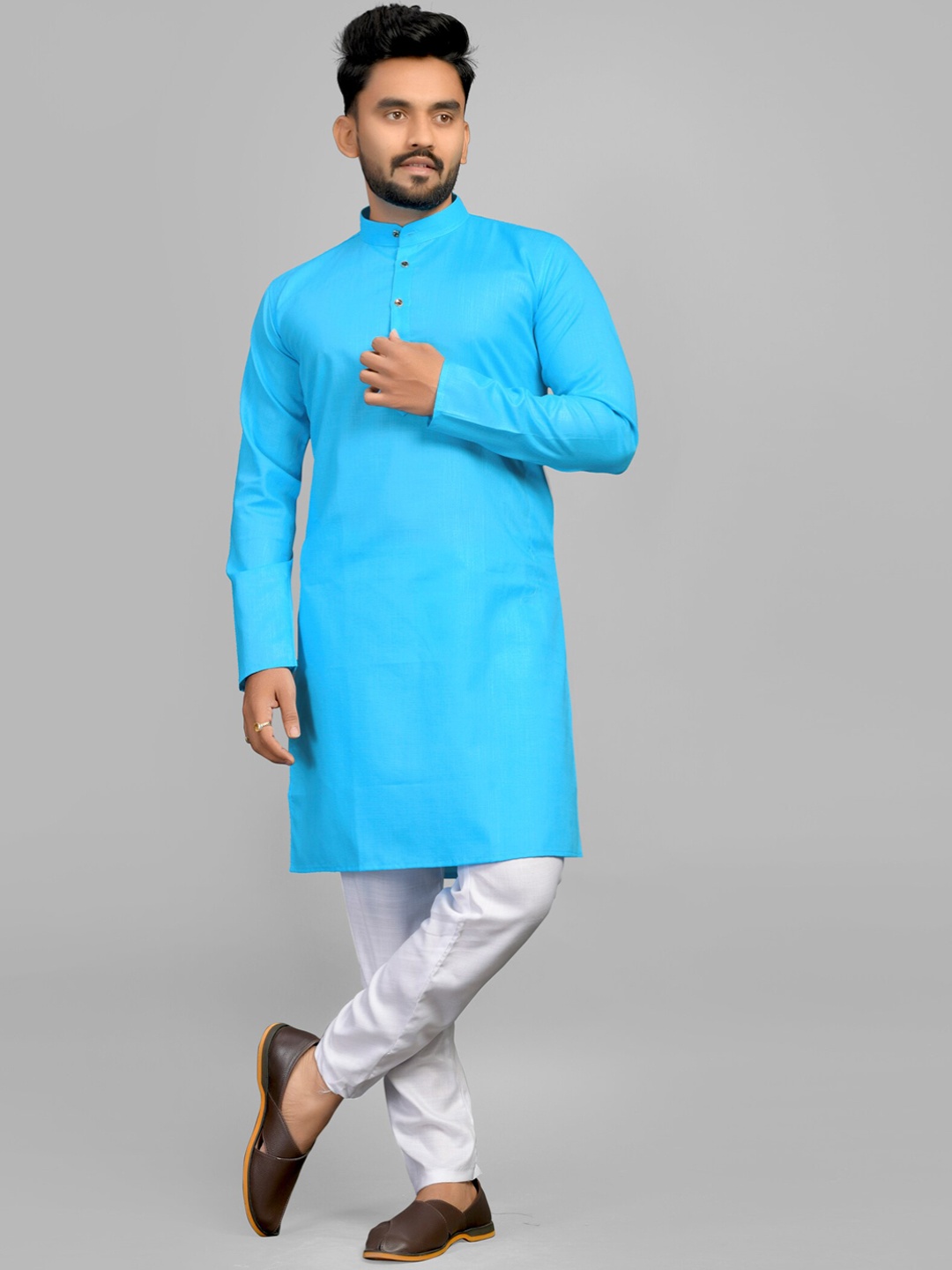 

Fashion FRICKS Men Cotton Kurta, Turquoise blue