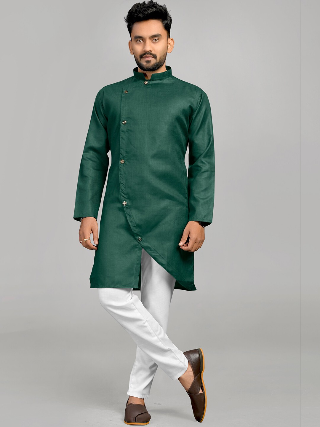 

Fashion FRICKS Men Side Button Cotton A-Line Kurta, Green