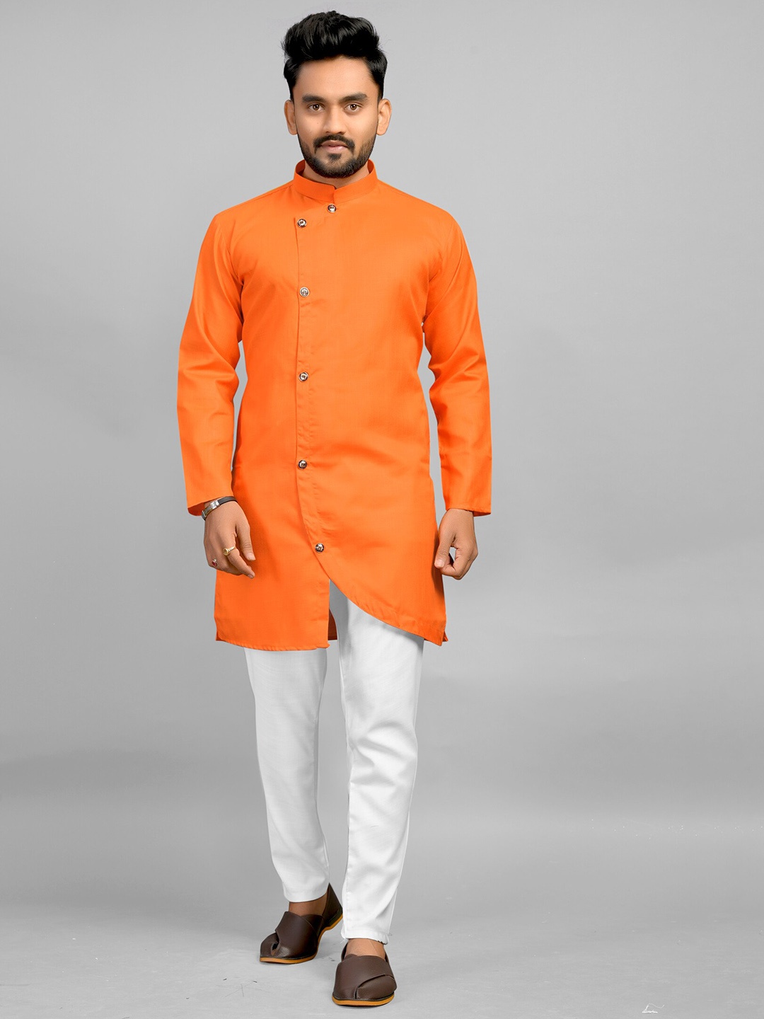 

Fashion FRICKS Men Side Button Cotton A-Line Kurta, Orange