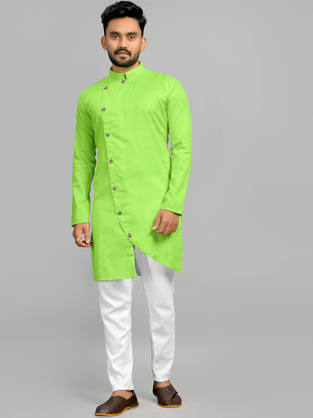 

Fashion FRICKS Men Side Button Cotton A-Line Kurta, Fluorescent green