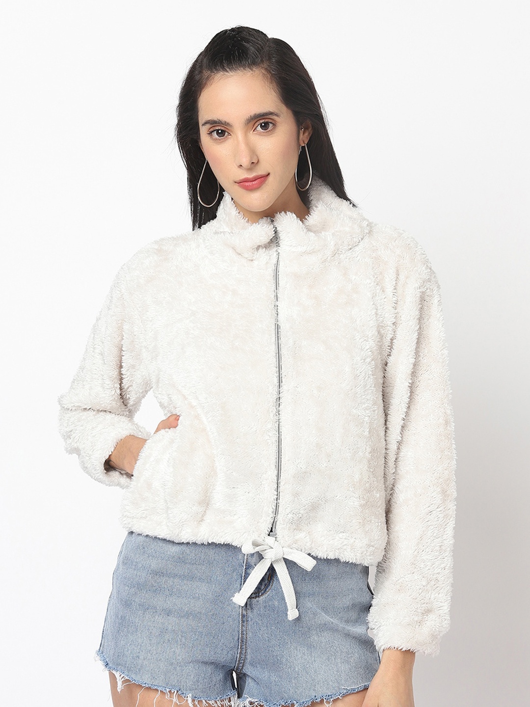 

ELEGANCE Women Front Open Cotton Sweater, Off white