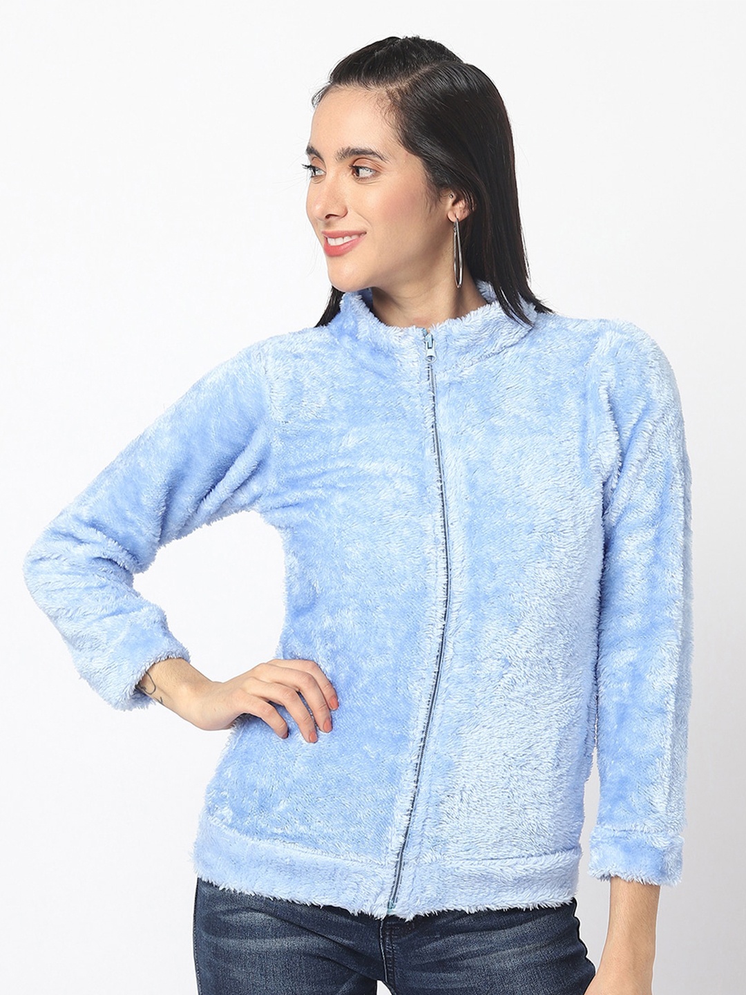 

ELEGANCE Women Front Open Cotton Sweater, Blue