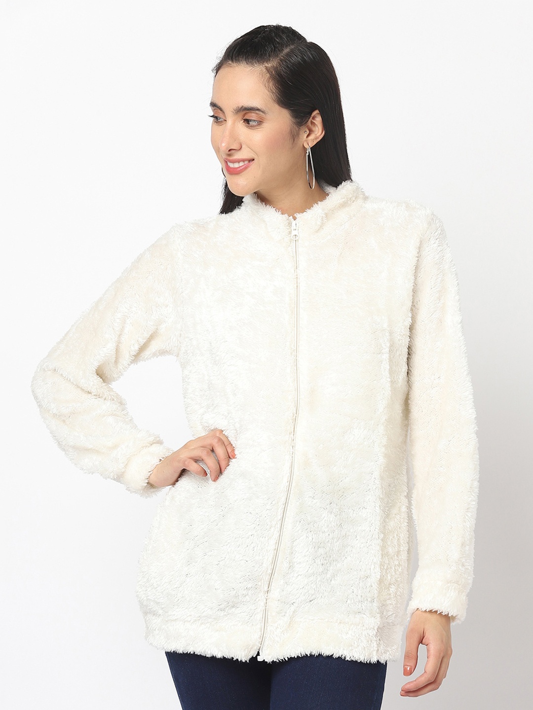 

ELEGANCE Women Front Open Cotton Sweater, Off white