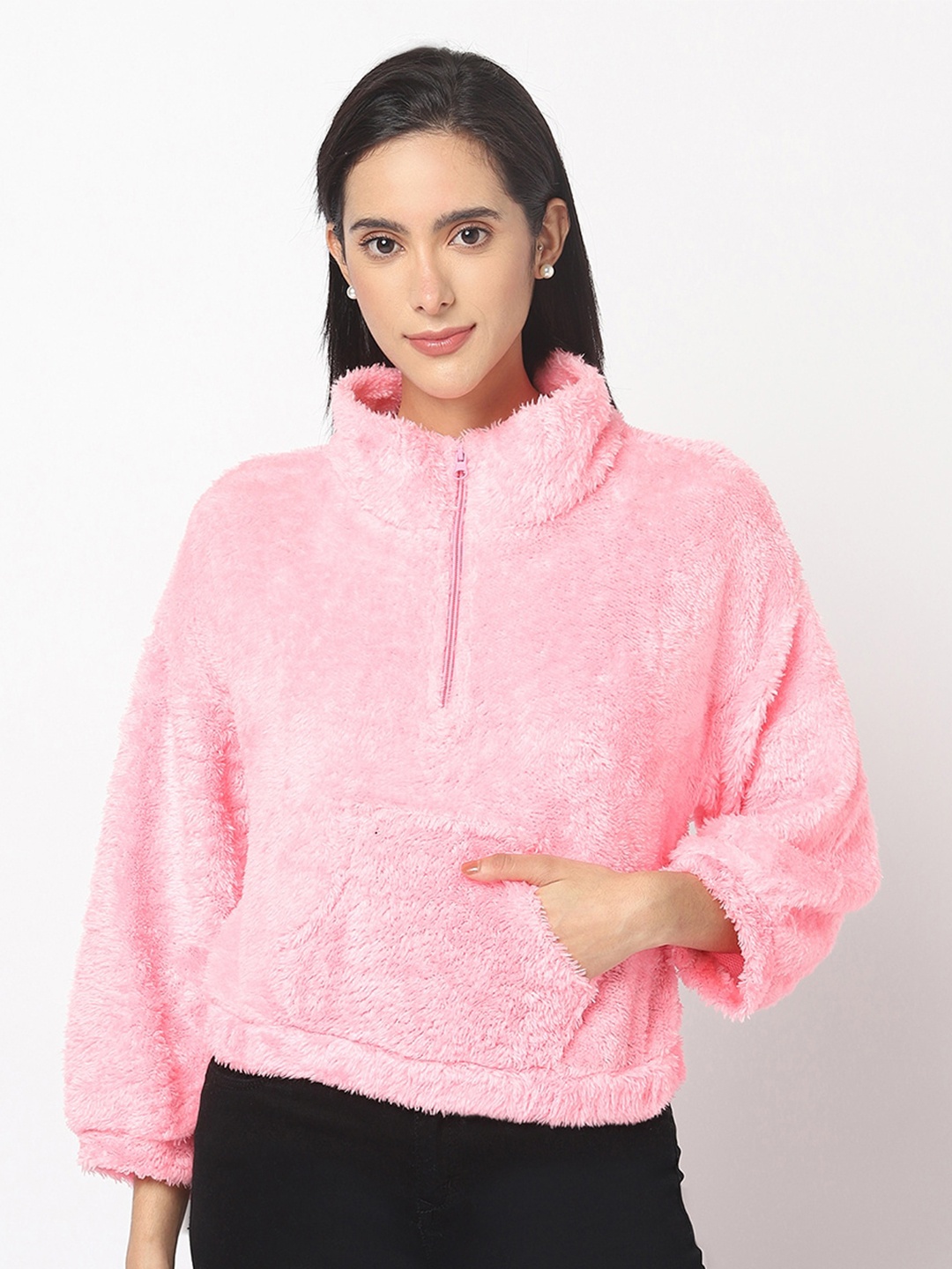 

ELEGANCE Women Cotton Crop Pullover, Pink
