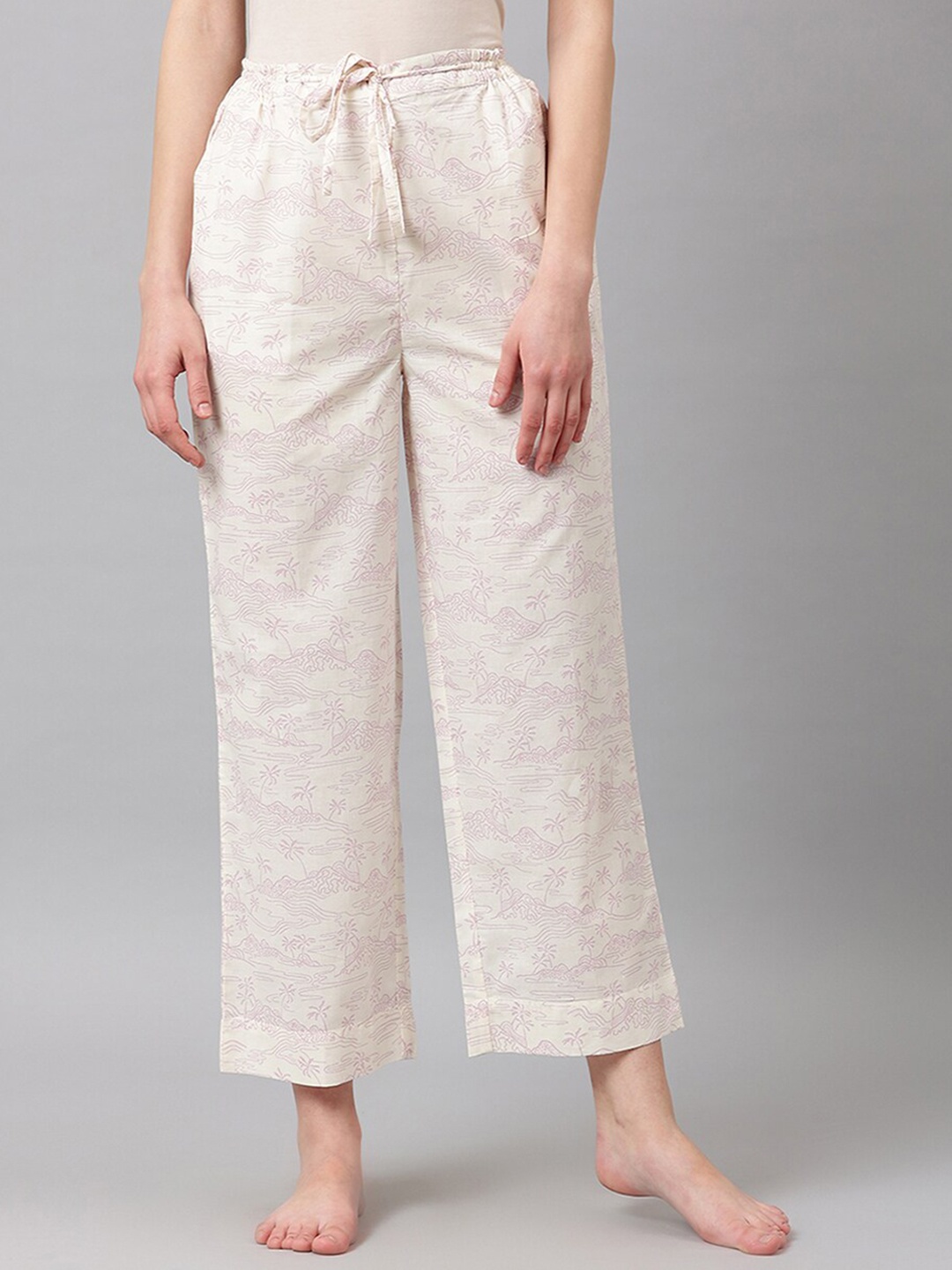 

Fabindia Women Printed Cotton Lounge Pant, Off white