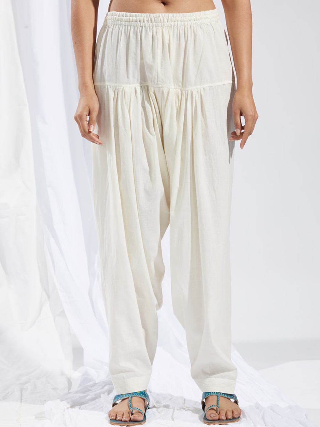

Fabindia Cotton Nagri Elasticated Salwar, Off white