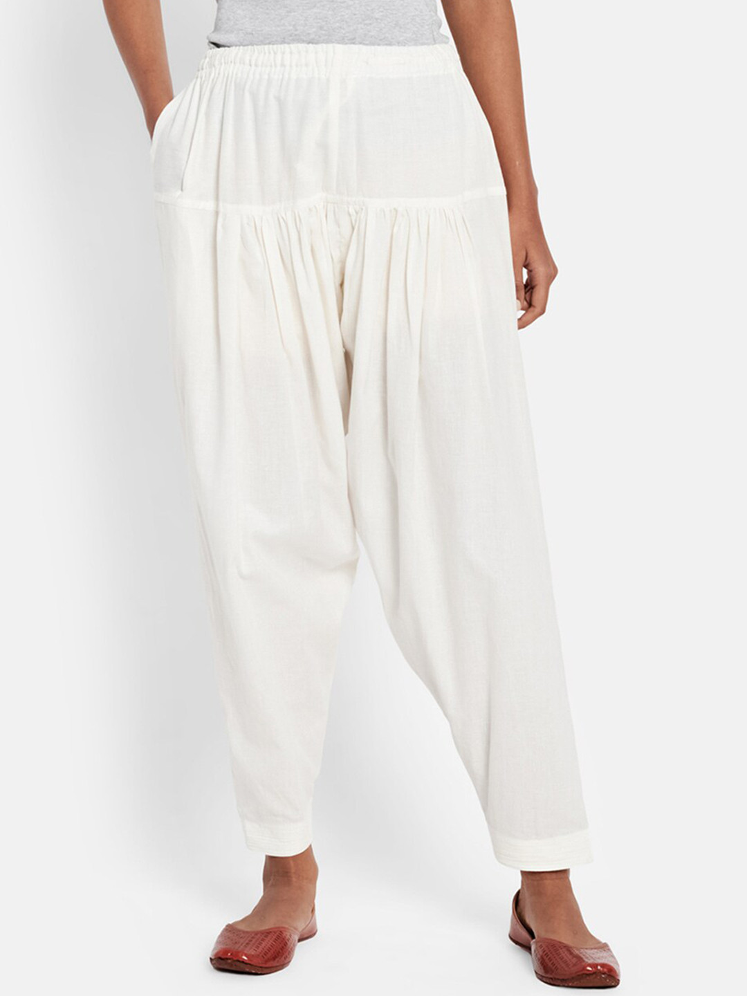 

Fabindia Cotton Straight-Fit Elasticated Salwar, Off white