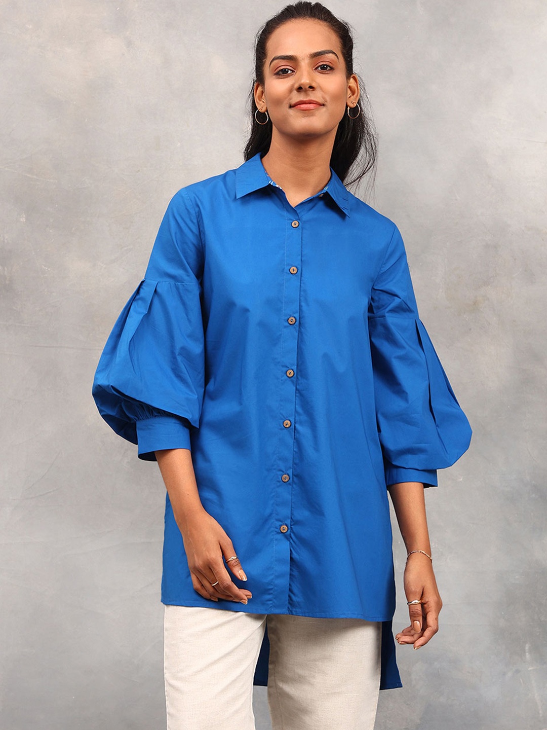 

Fabindia Shirt Collar Cotton Tunic, Blue