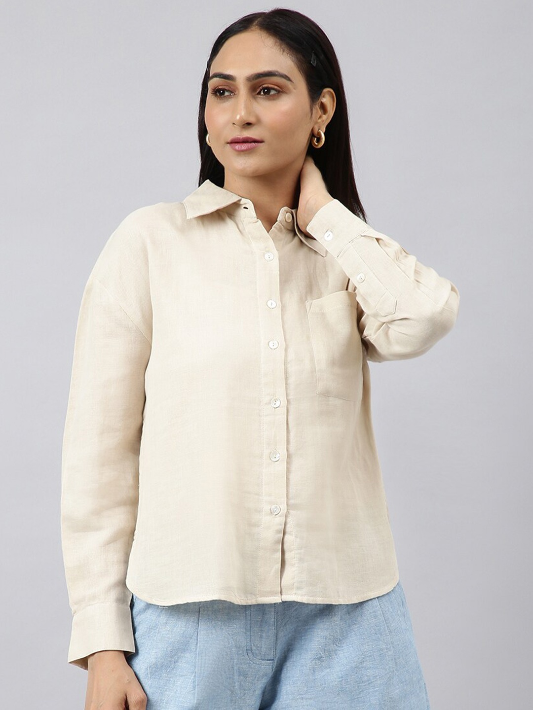 

Fabindia Women Cotton Casual Shirt, Brown