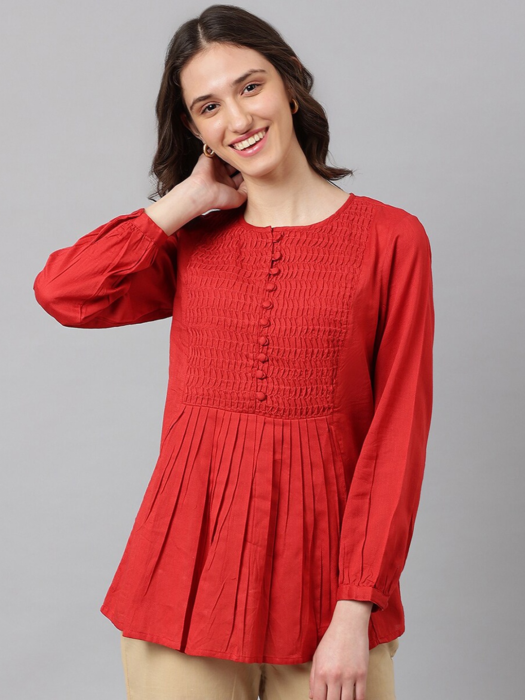 

Fabindia Women Pure Cotton Top, Red