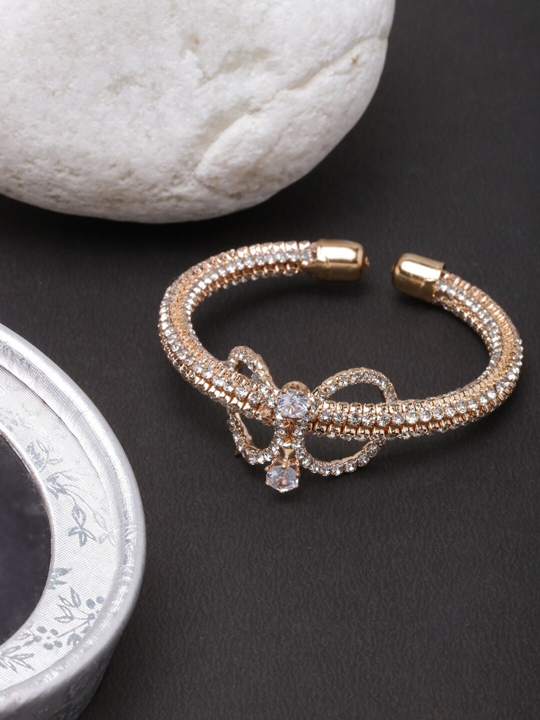 

DIVA WALK Women Brass Cubic Zirconia Rose Gold-Plated Bangle-Style Bracelet