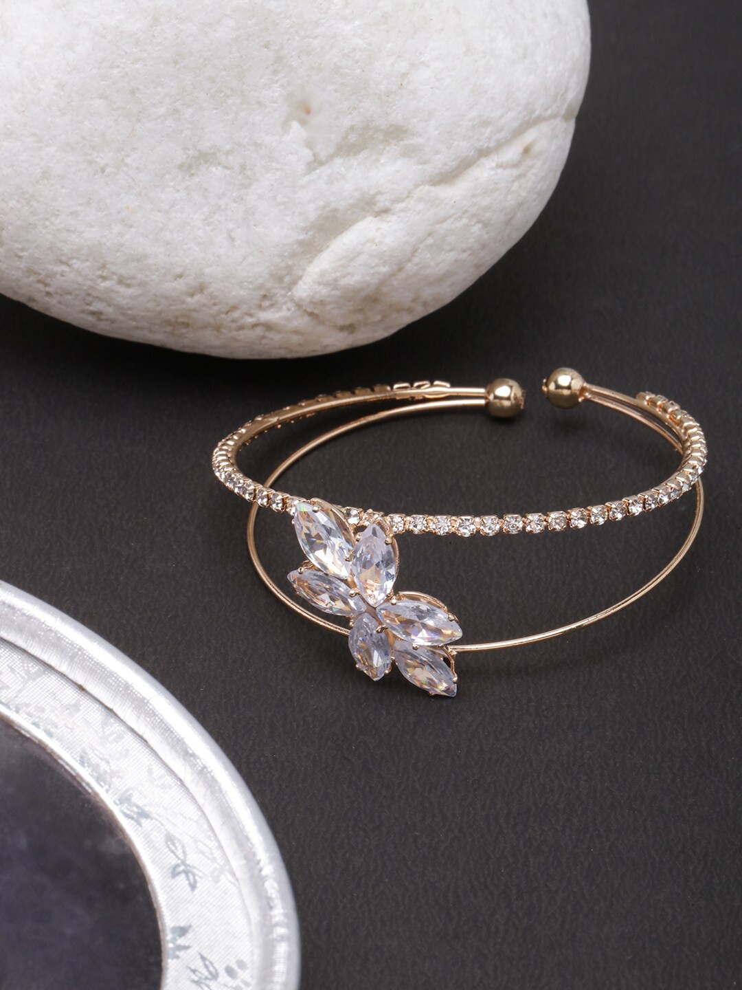 

DIVA WALK Women Brass Cubic Zirconia Rose Gold-Plated Bangle-Style Bracelet