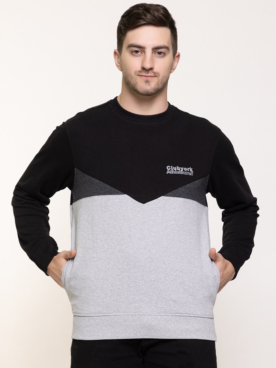 

Club York Round Neck Cotton Sweatshirt, Black