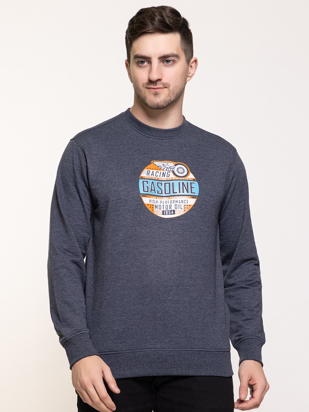 

Club York Men Printed Fleece Sweatshirt, Navy blue