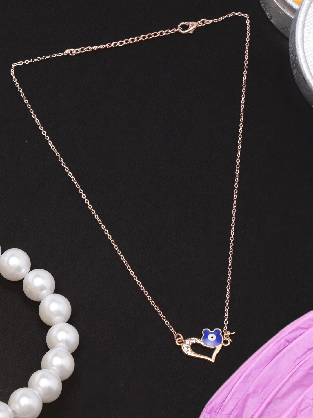 

DIVA WALK Women Rose Gold-Plated Enamelled Necklace, Blue