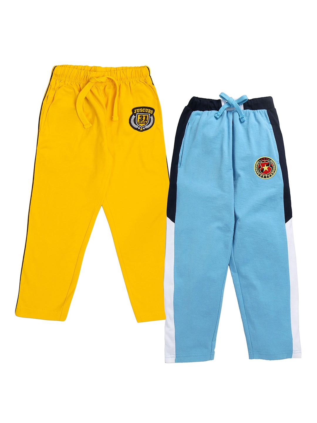 

JusCubs Boys Pack Of 2 Graphic-Printed Pure-Cotton Track Pants, Blue