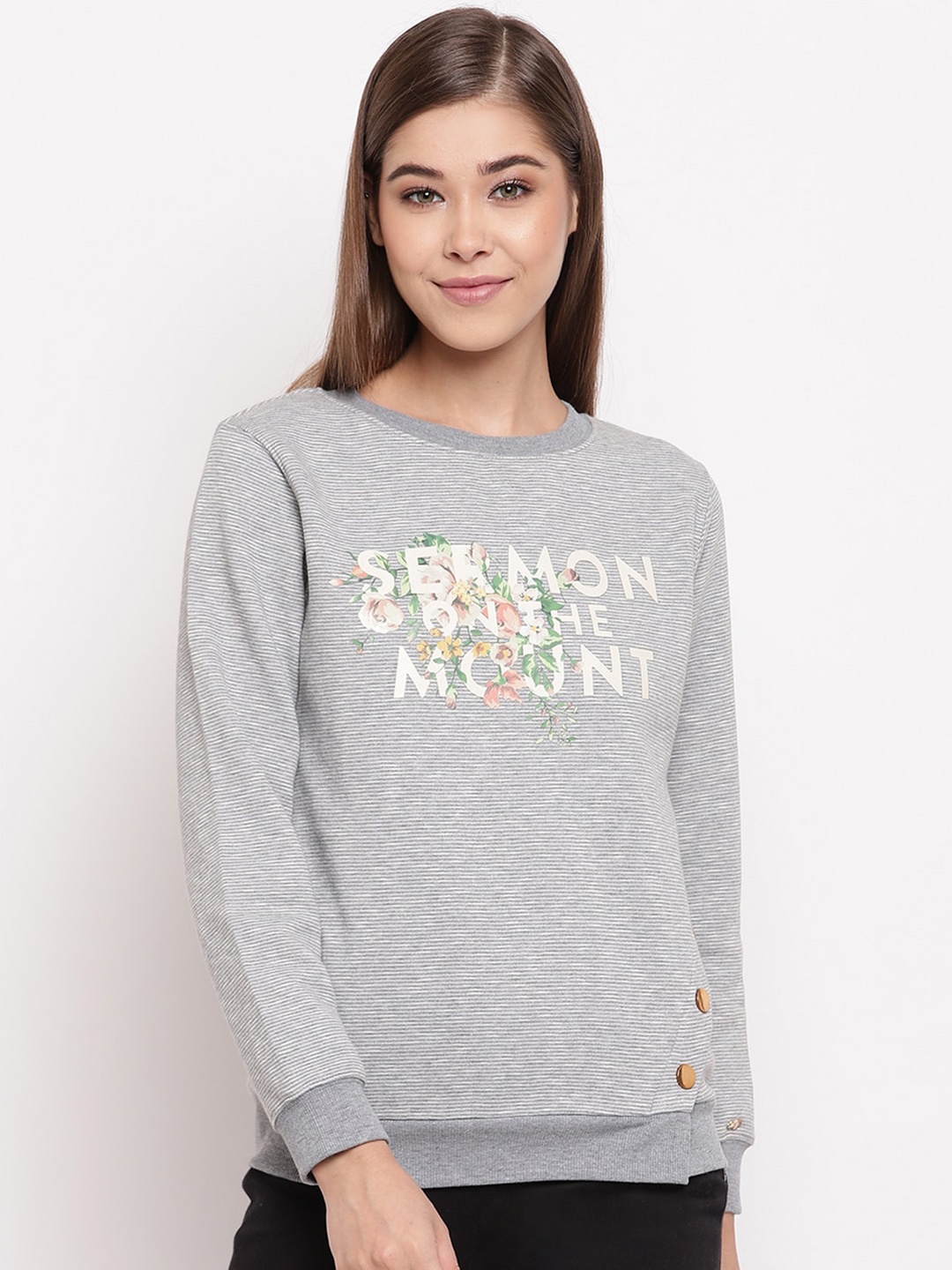 

Miss Grace Women Printed Cotton Sweatshirt, Grey