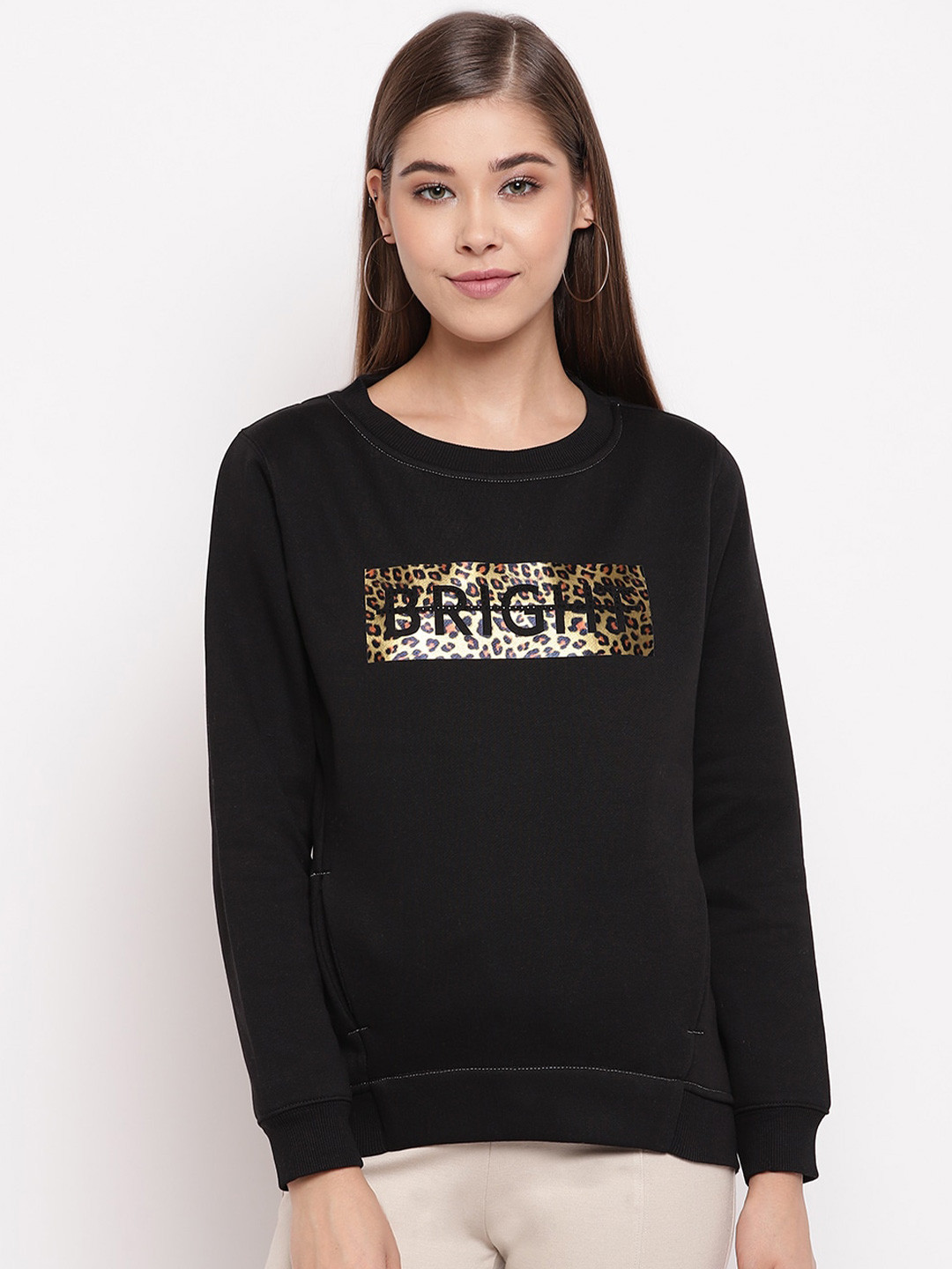

Miss Grace Women Black Printed Cotton Sweatshirt
