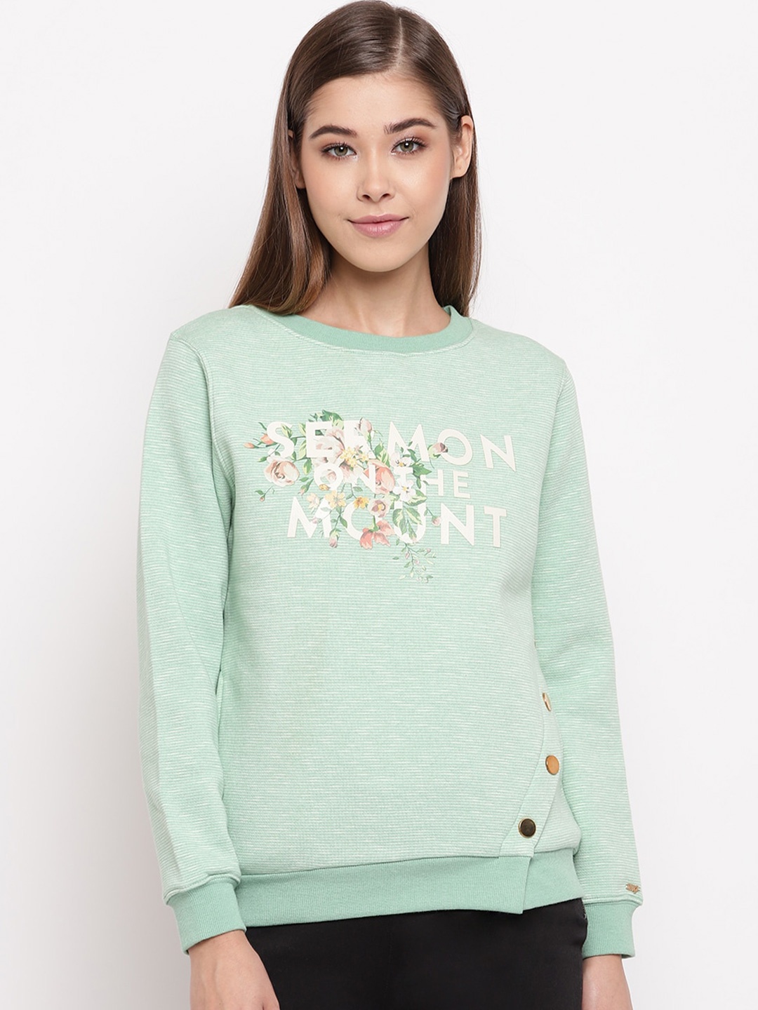 

Miss Grace Women Printed Cotton Sweatshirt, Sea green
