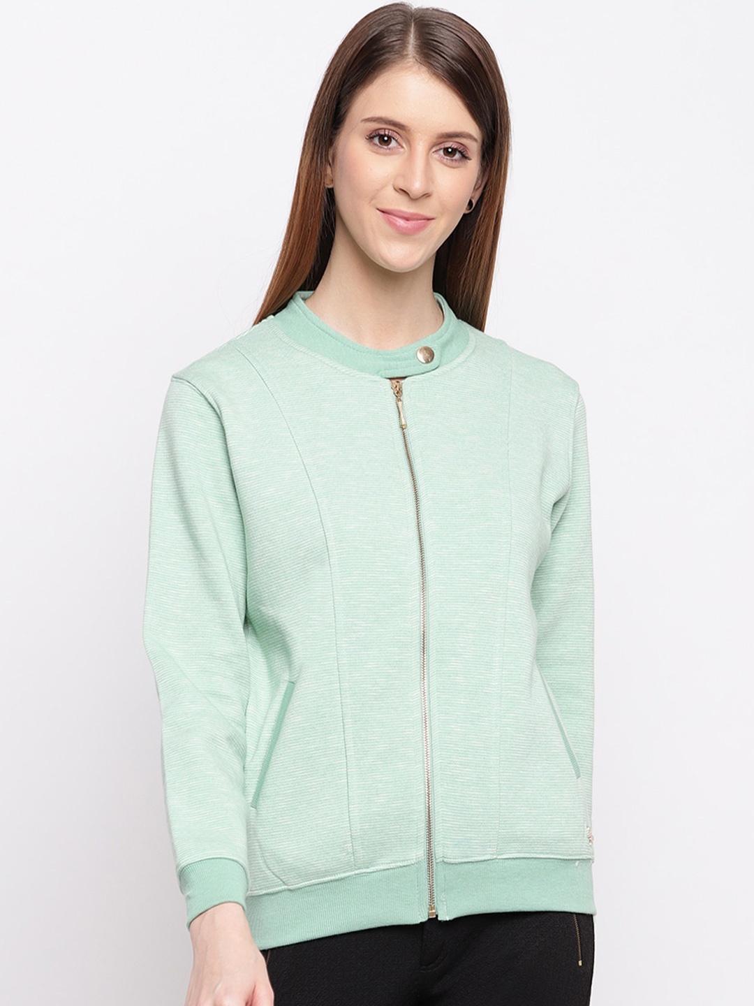 

Miss Grace Front-Open Cotton Sweatshirt, Sea green
