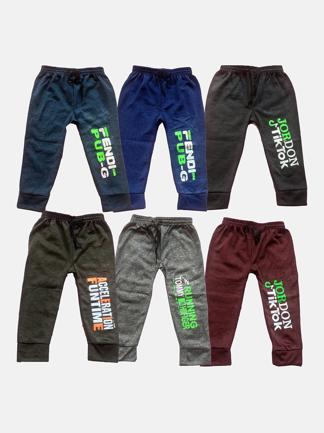 

KIFAYATI BAZAR Kids Pack Of 6 Cotton Relaxed-Fit Joggers, Blue