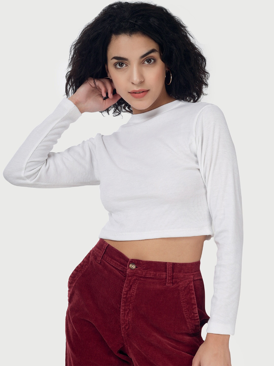 

angloindu Women High Neck Slim Fit T-shirt, White