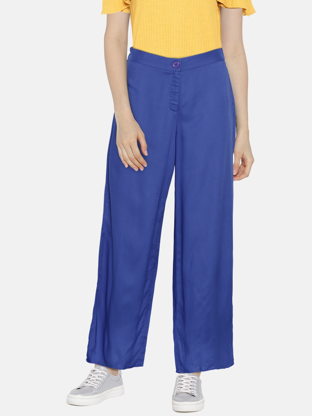 

Global Desi Women Blue Relaxed Loose Fit Solid Parallel Trousers