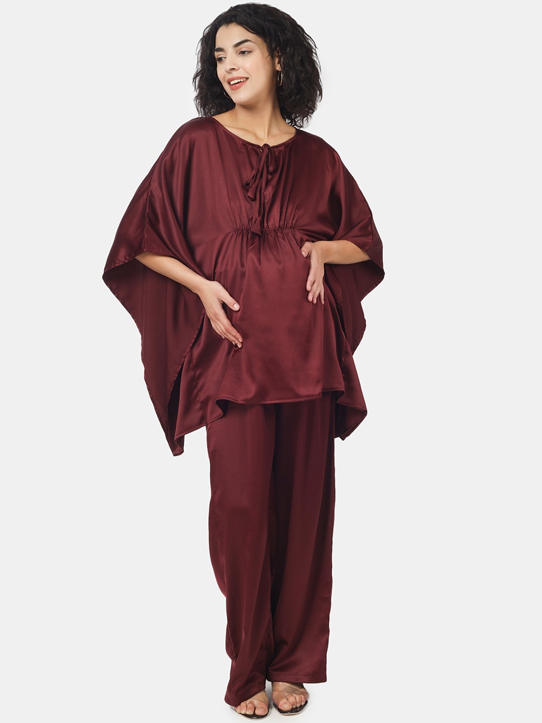 

angloindu Women Kaftan & Trousers Maternity Co-Ords, Burgundy