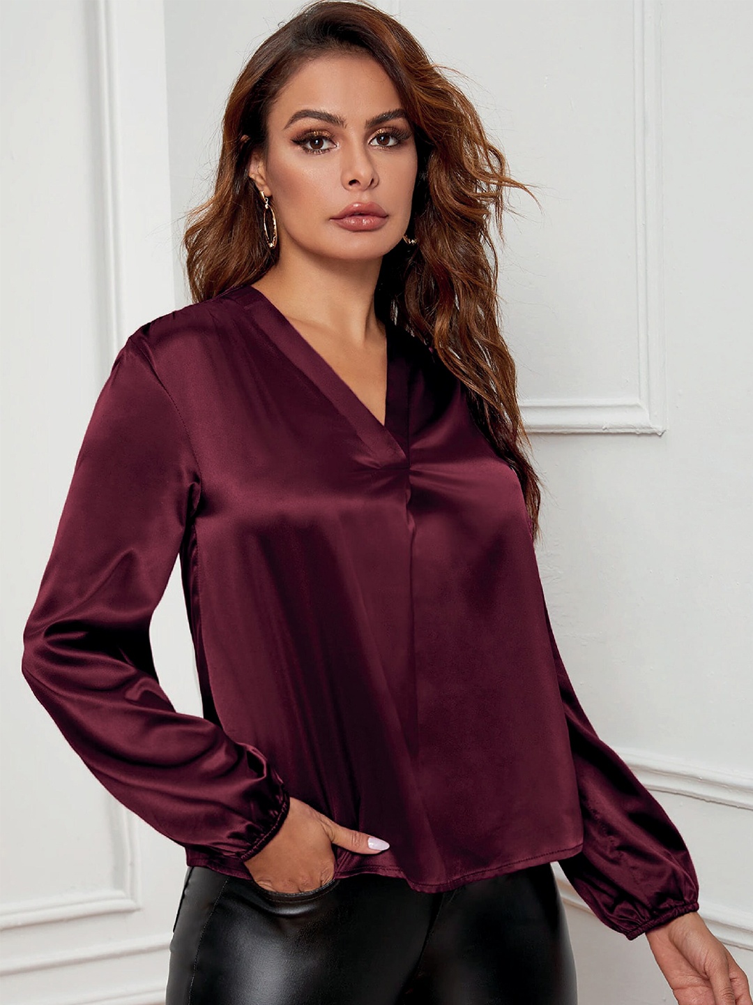 

angloindu Women Solid Top, Burgundy