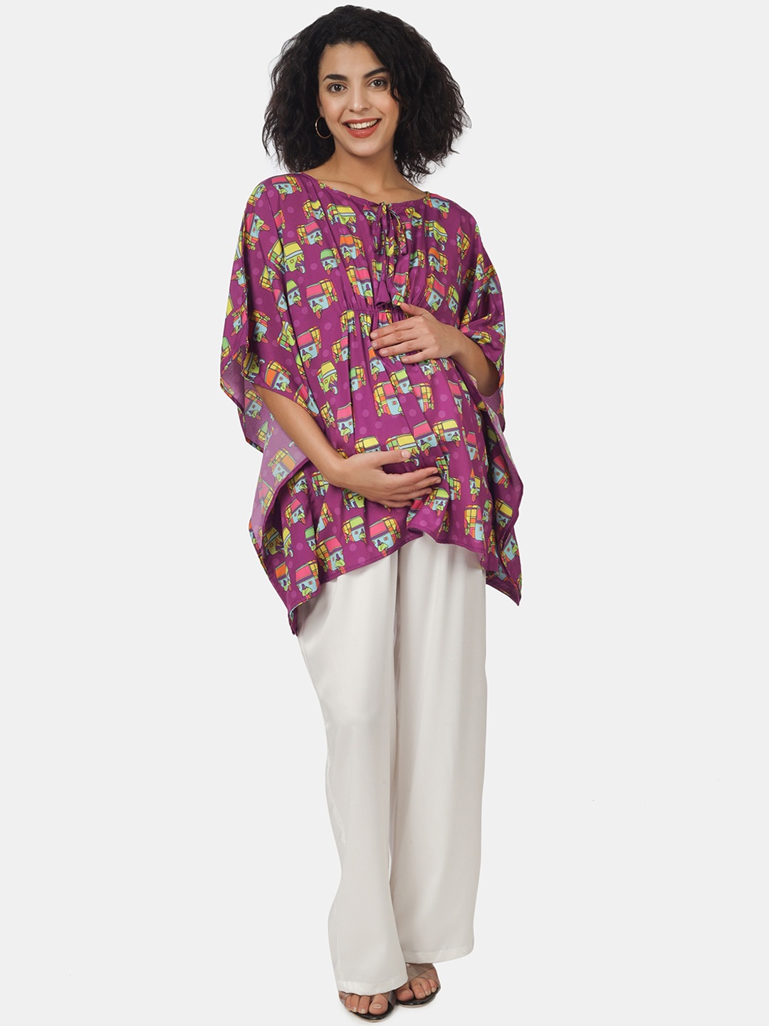 

angloindu Women Printed Maternity Kaftan Top & Palazzos Co-Ord Set, Purple