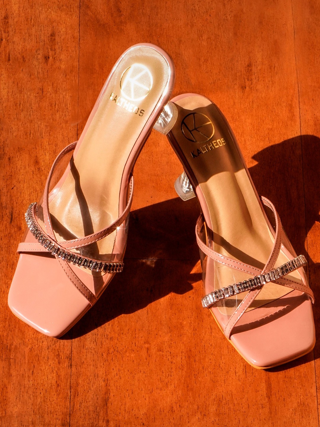 

KALTHEOS Embellished Party Block Heels, Peach