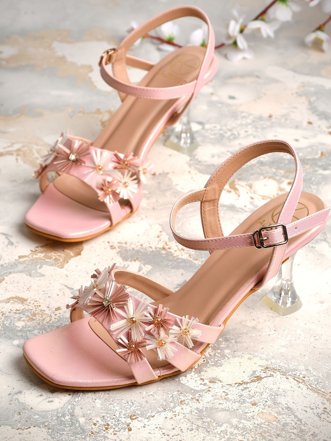 

KALTHEOS Embellished Party Block Heels, Pink