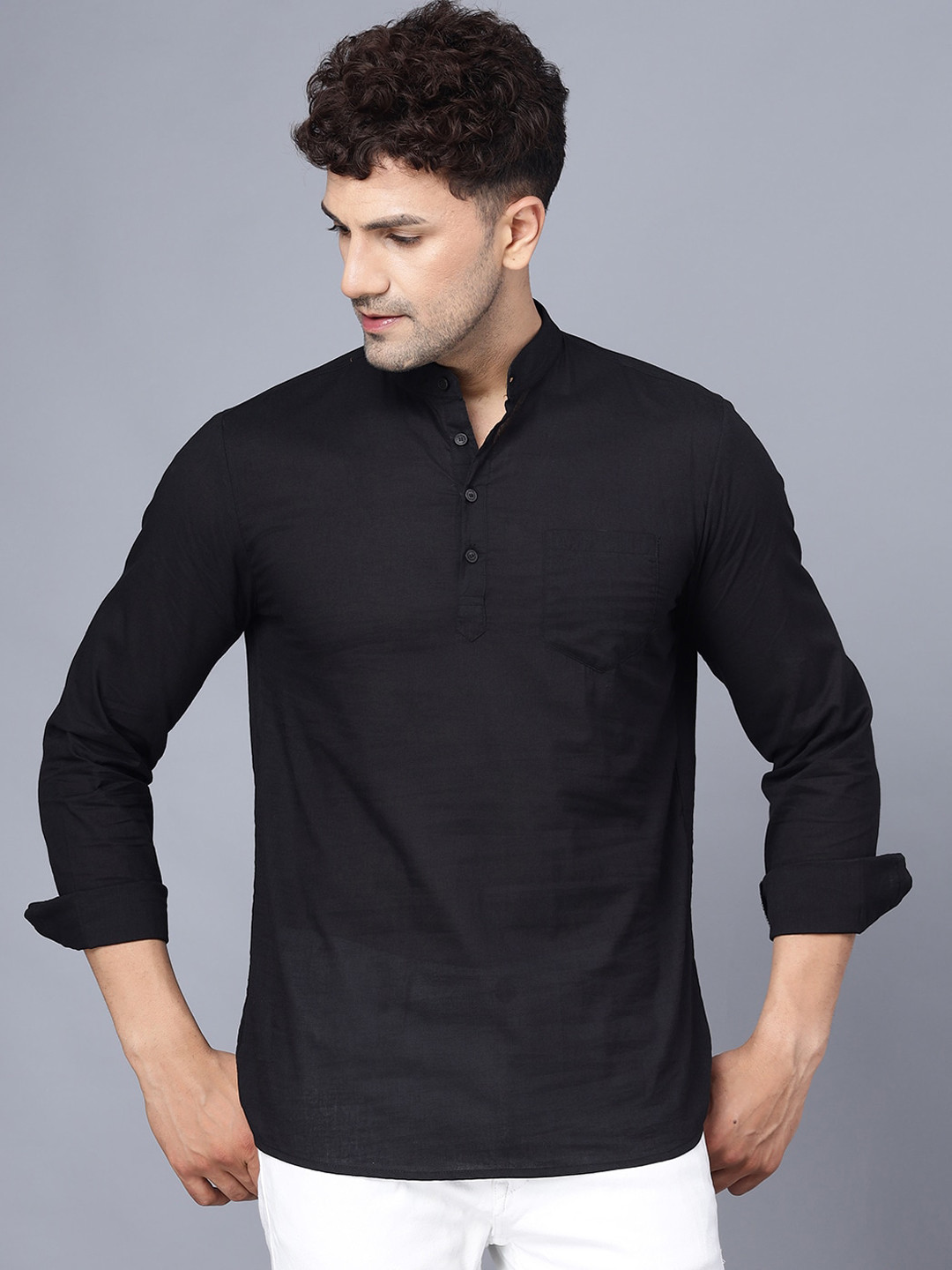 

THE EG STORE Men Black Cotton Kurta