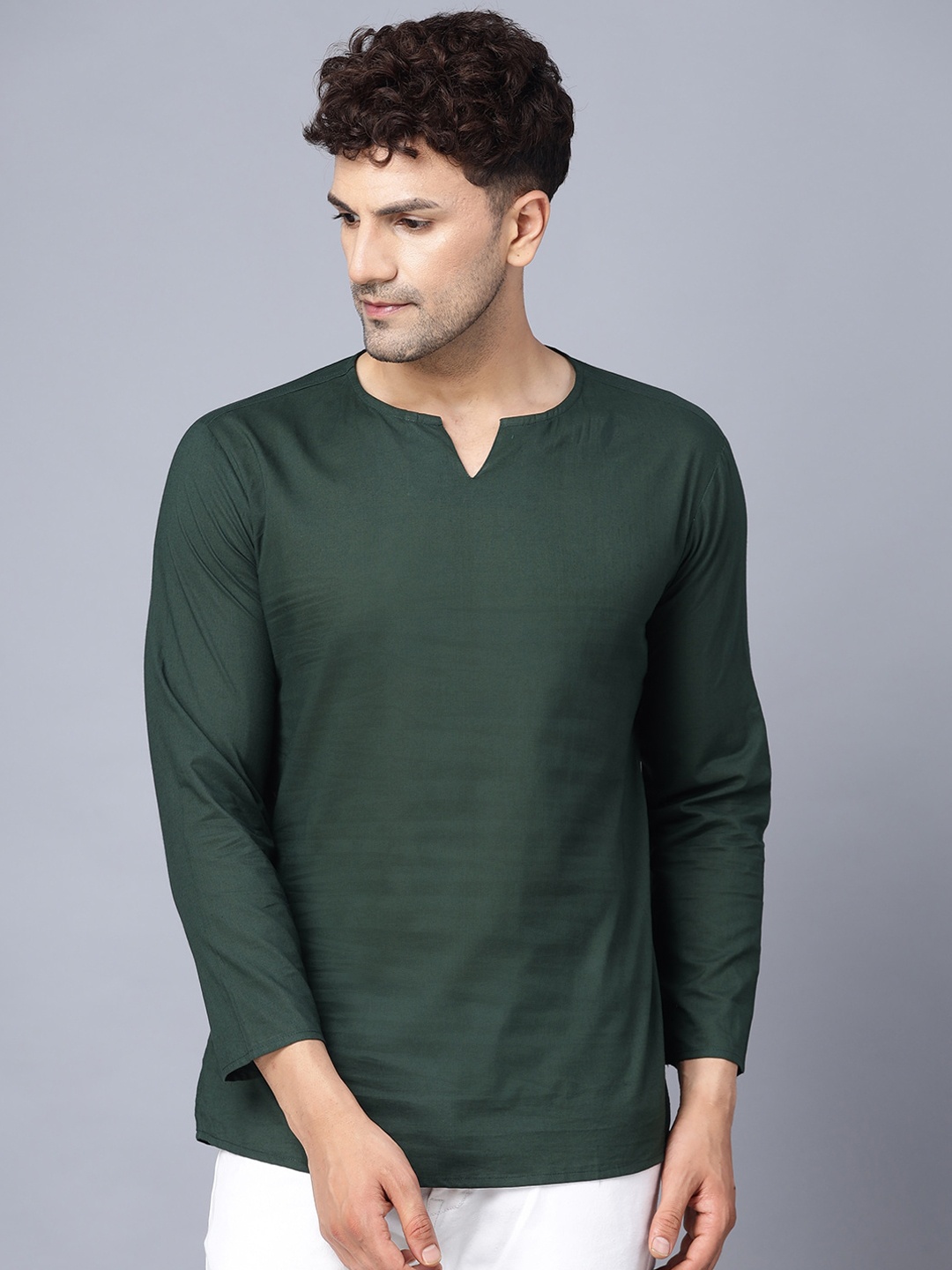

THE EG STORE Round Neck Cotton Kurta, Green