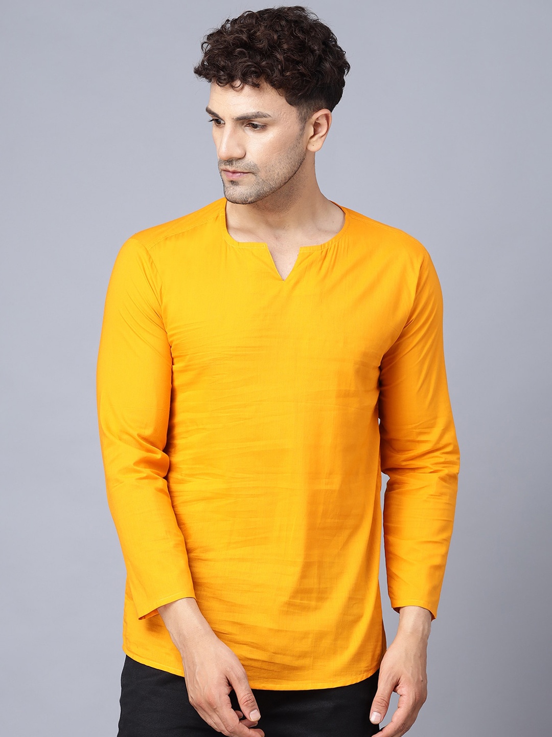 

THE EG STORE Men Notch Neck Cotton Kurta, Yellow