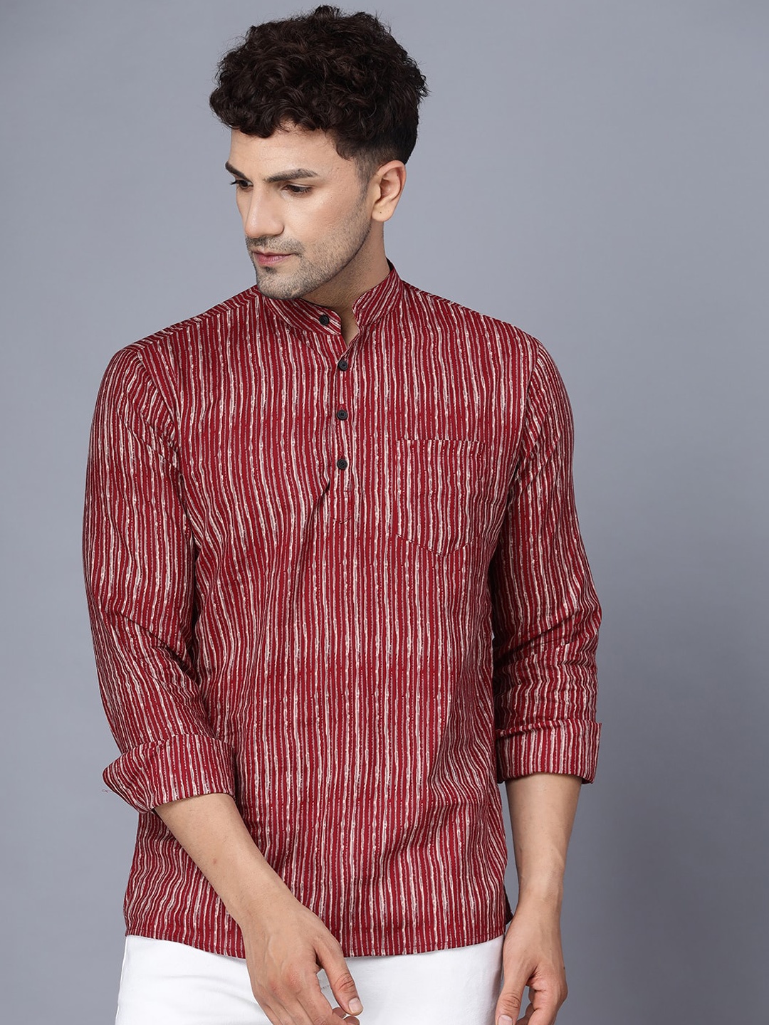 

THE EG STORE Band Collar Cotton Kurta, Maroon