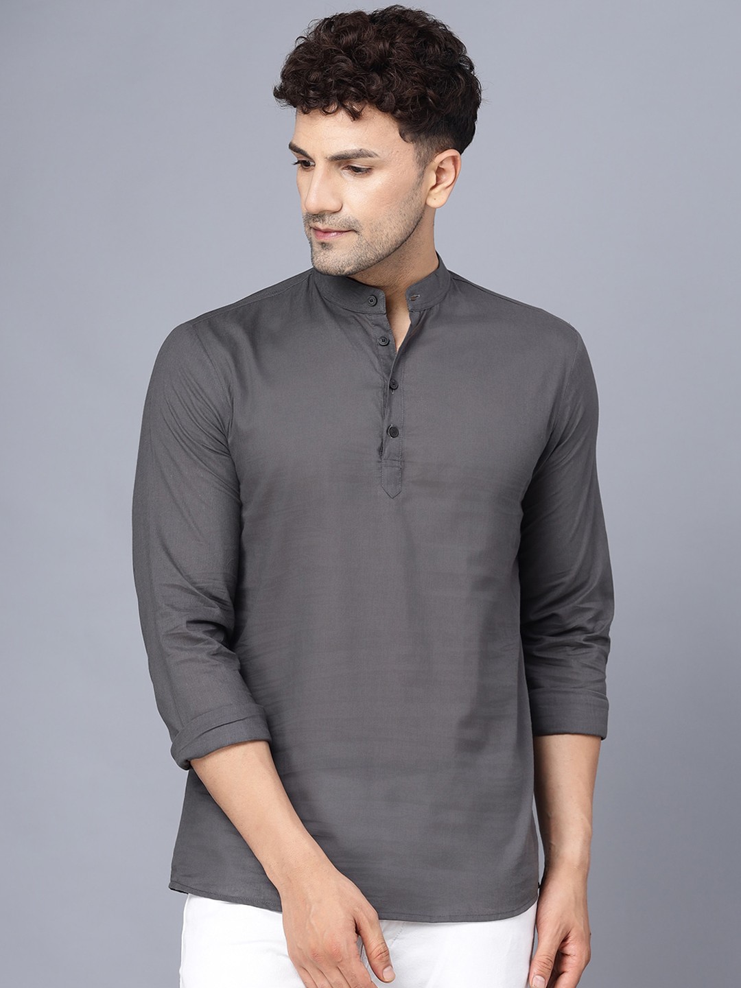 

THE EG STORE Mandarin Collar Cotton Kurta, Grey