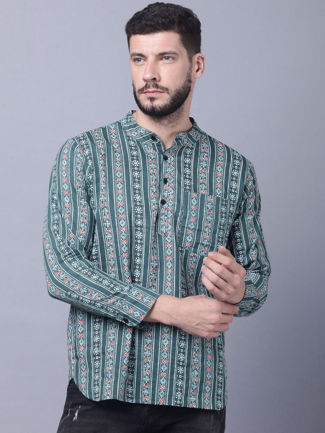 

THE EG STORE Men Printed Cotton Kurta, Green