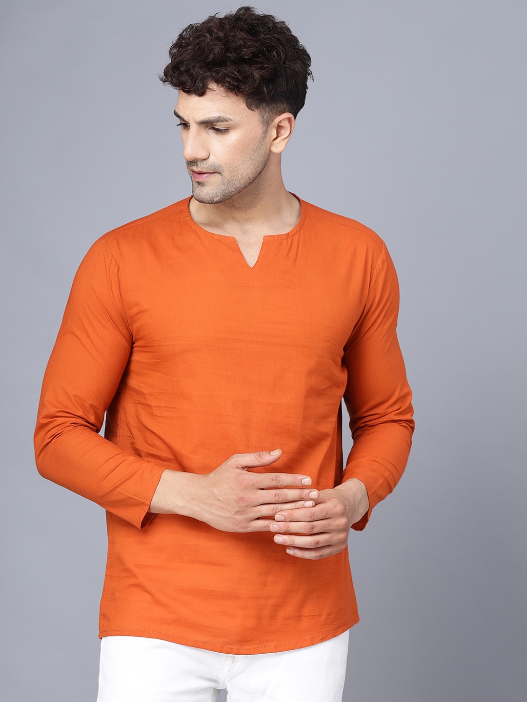 

THE EG STORE Round Neck Cotton Kurta, Orange