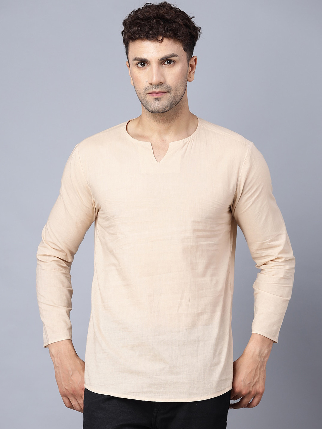 

THE EG STORE Men Round Neck Cotton Kurta, Beige