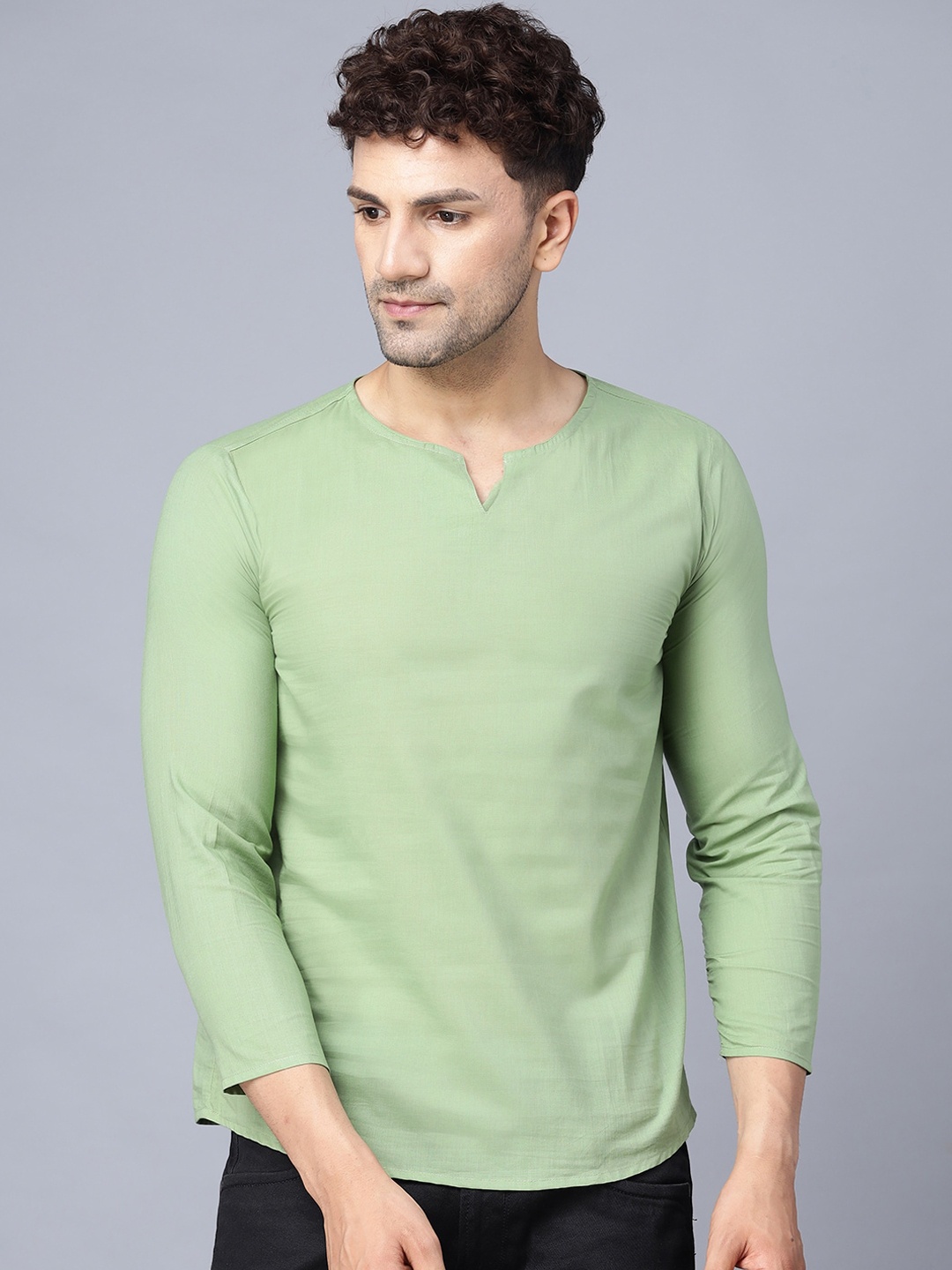 

THE EG STORE Notch Neck Regular Straight Cotton Kurta, Green