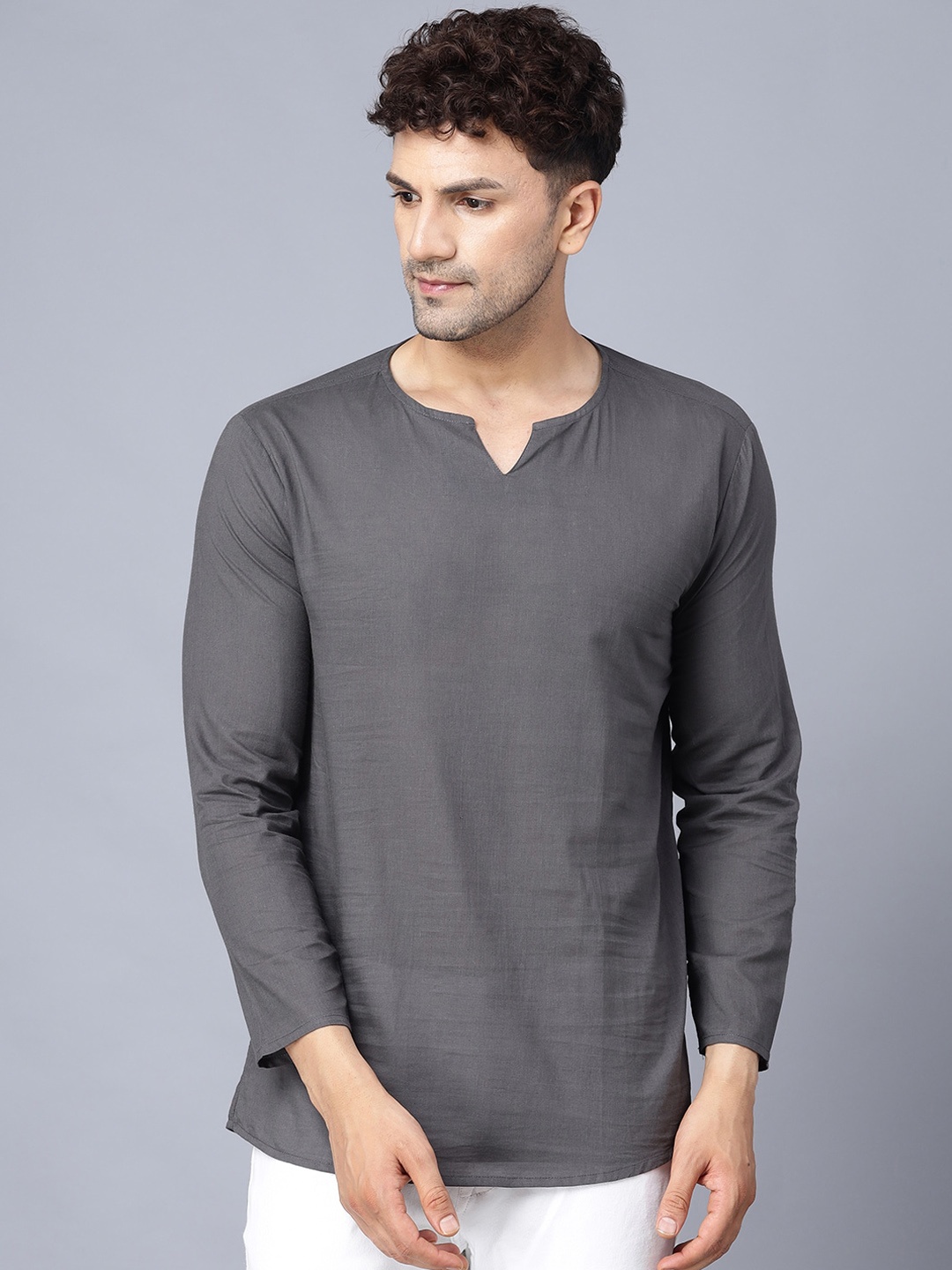 

THE EG STORE Round Neck Cotton Kurta, Grey