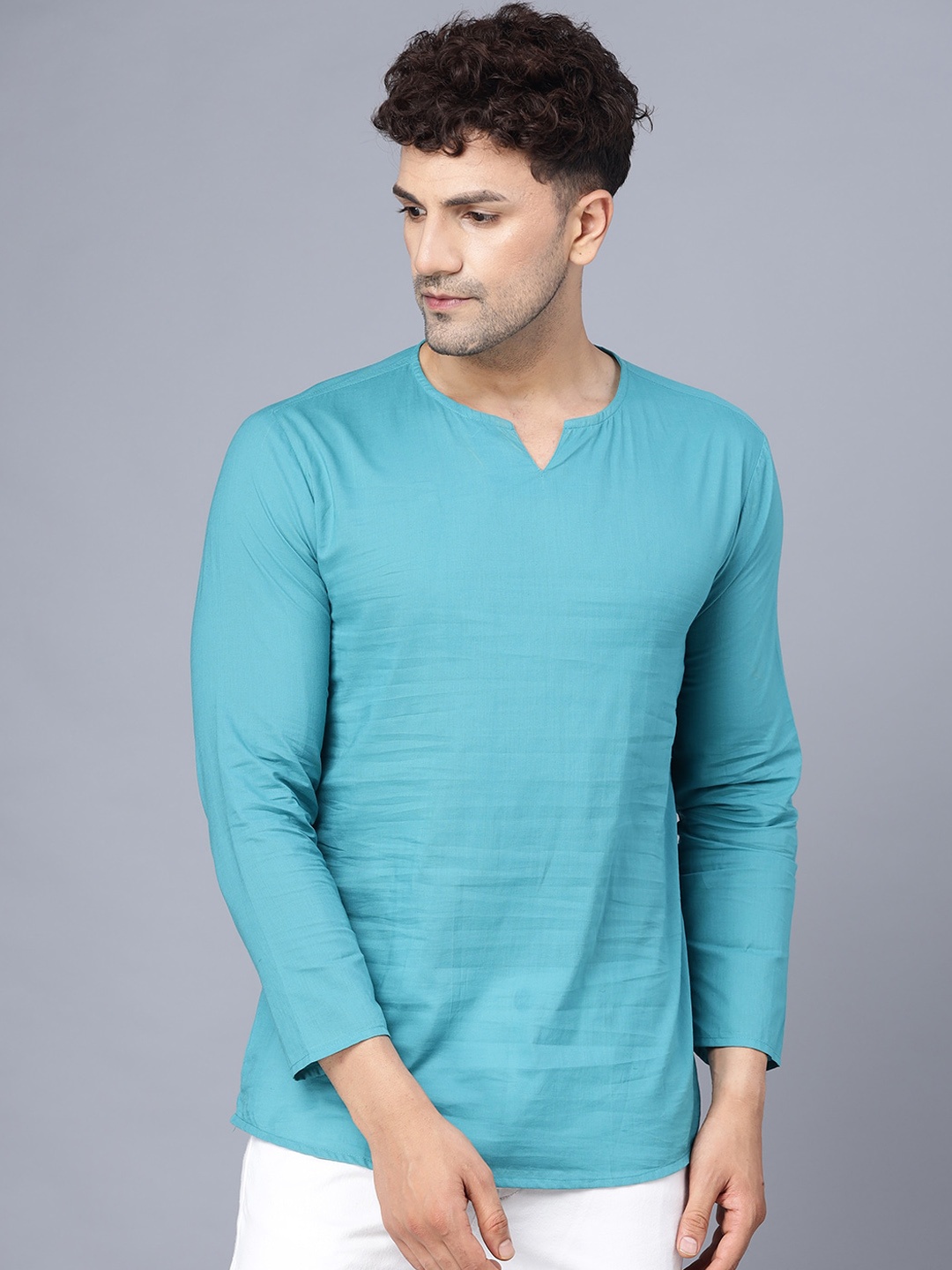 

THE EG STORE Men Cotton Kurta, Turquoise blue