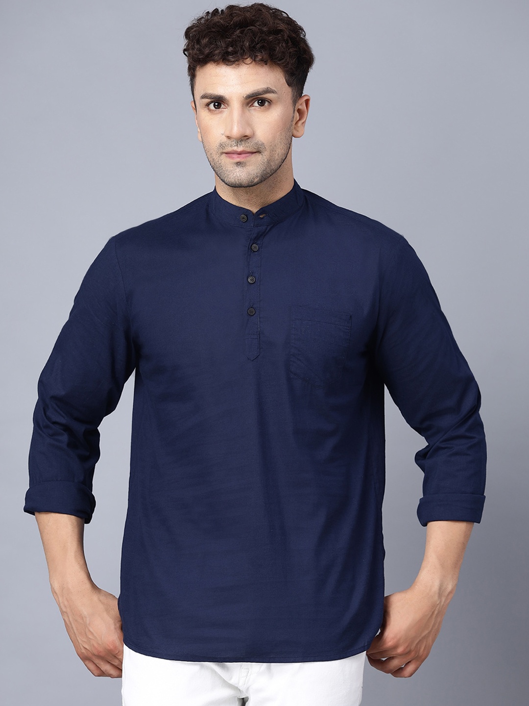 

THE EG STORE Men Cotton Kurta, Navy blue