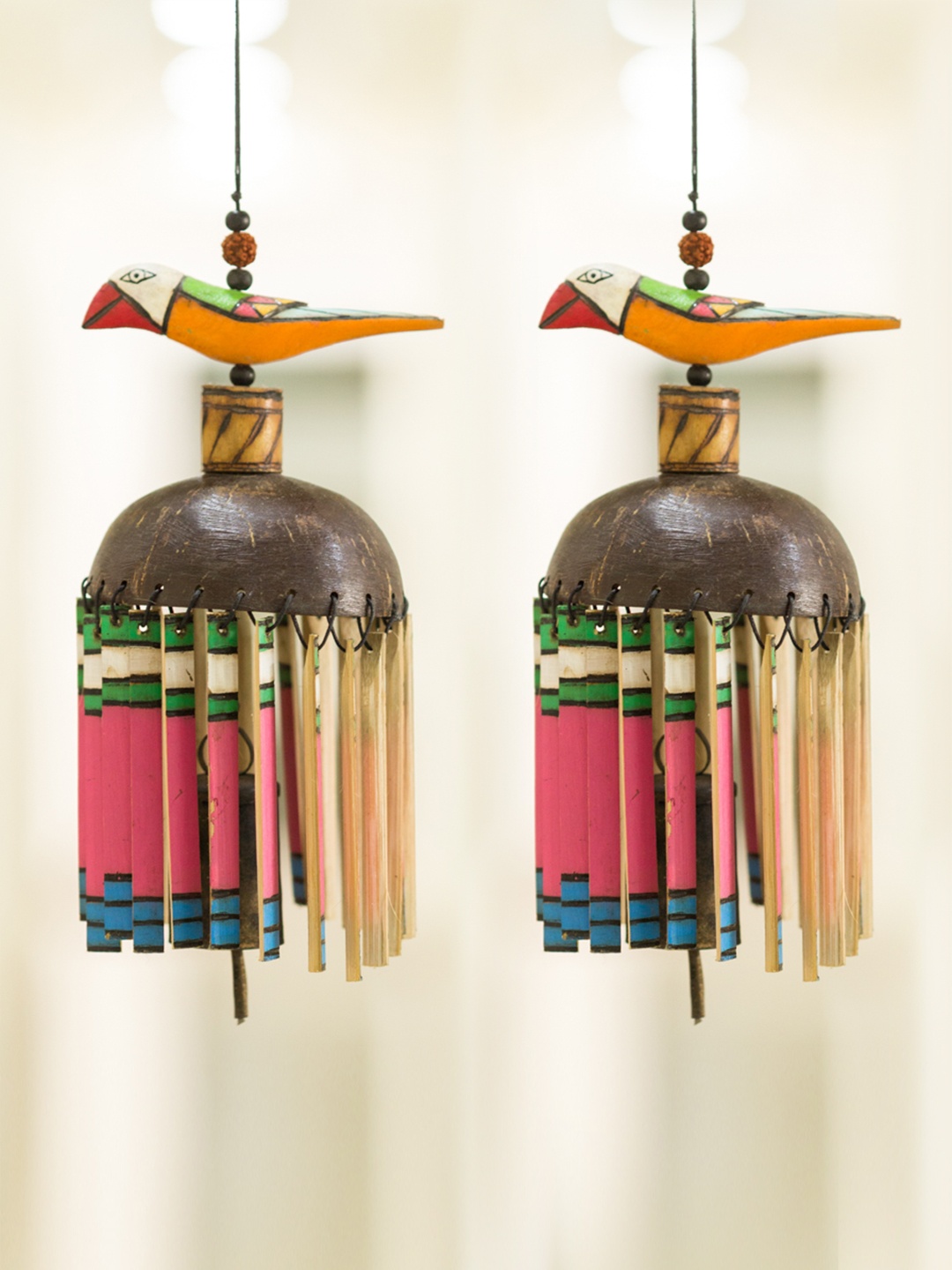 

ExclusiveLane Bworn & Pink Wooden Windchime, Brown