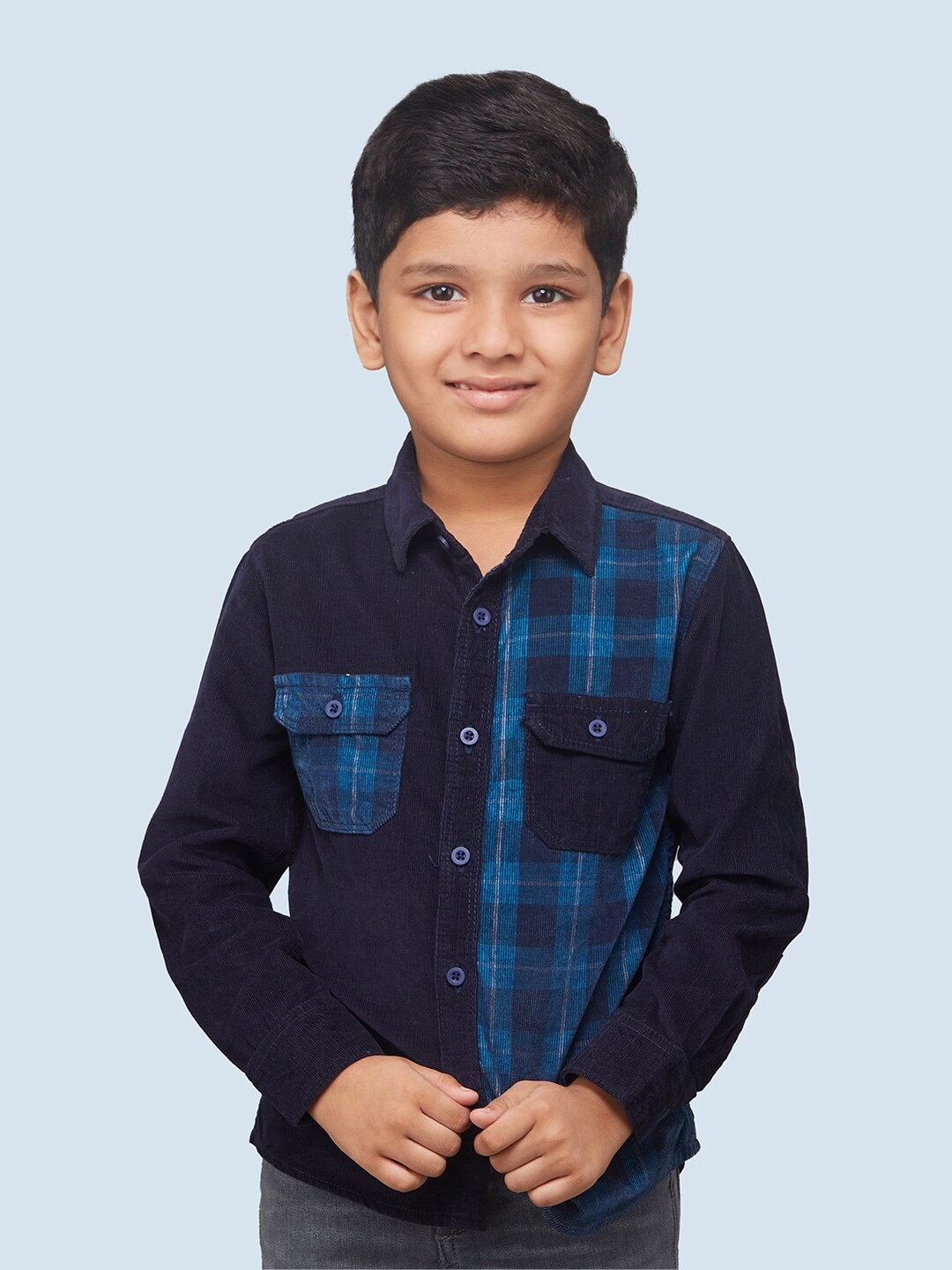 

Zalio Boys Checked Casual Shirt, Navy blue