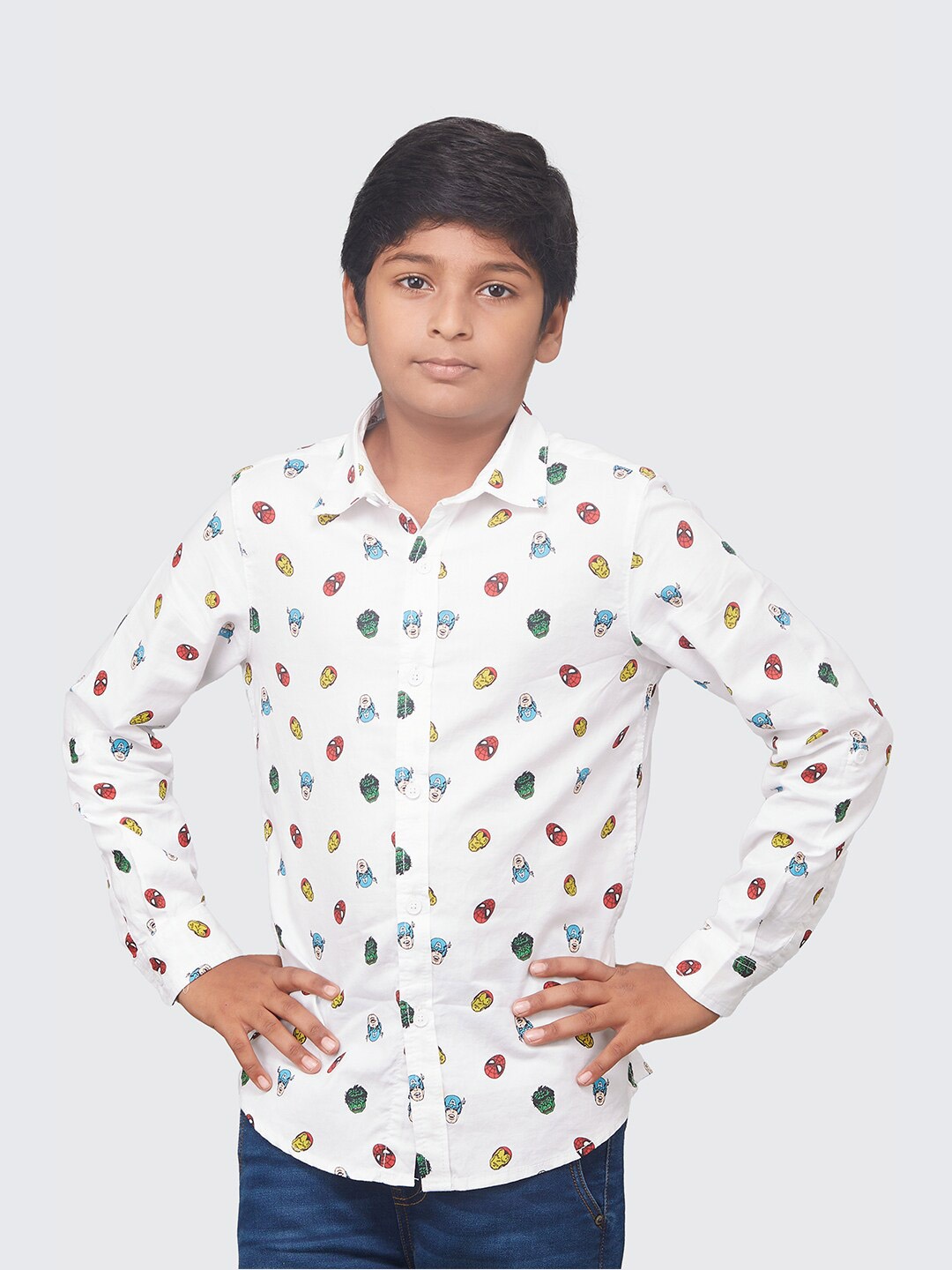 

Zalio Boys Marvel Print Cotton Casual Shirt, White