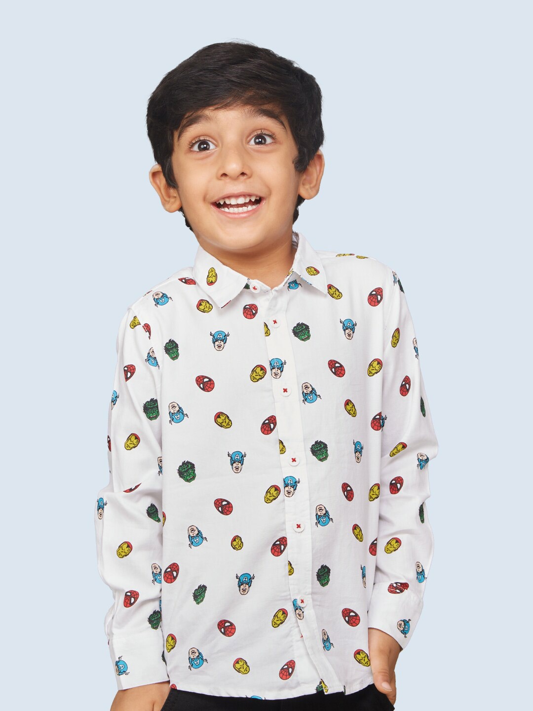 

Zalio Boys Marvel Print Cotton Casual Shirt, White